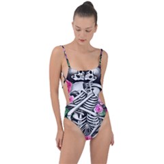 Floral Skeletons Tie Strap One Piece Swimsuit by GardenOfOphir