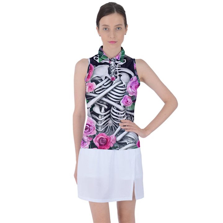 Floral Skeletons Women s Sleeveless Polo Tee