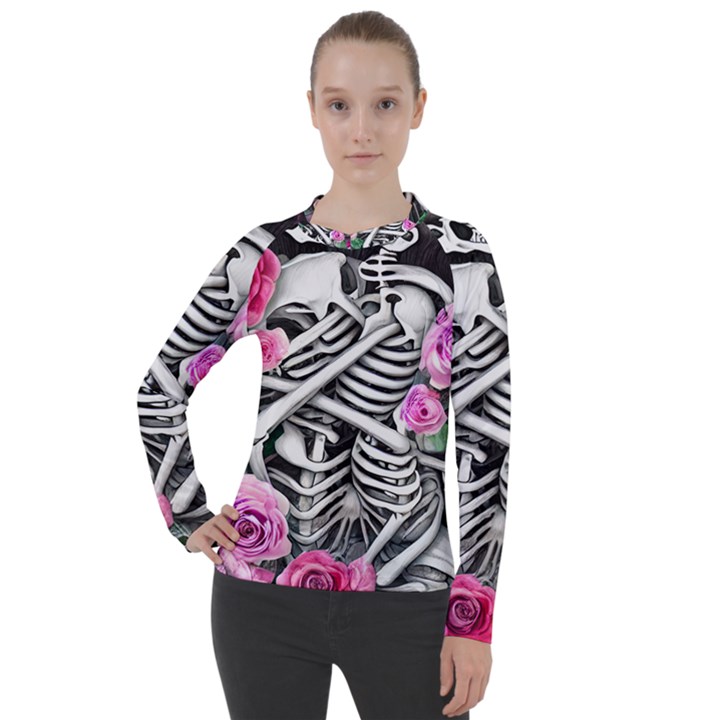 Floral Skeletons Women s Pique Long Sleeve Tee