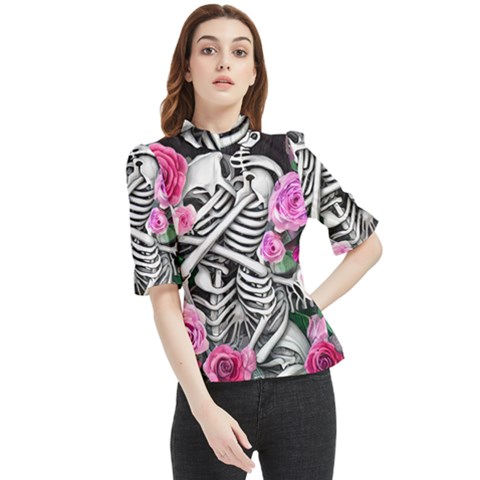 Floral Skeletons Frill Neck Blouse by GardenOfOphir