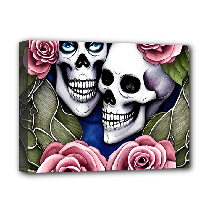 Skulls and Flowers Deluxe Canvas 16  x 12  (Stretched) 