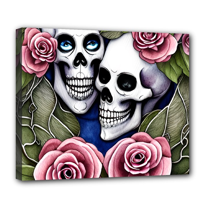 Skulls and Flowers Deluxe Canvas 24  x 20  (Stretched)