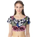 Skulls and Flowers Short Sleeve Crop Top View1