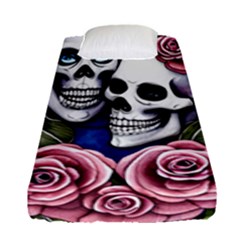 Skulls And Flowers Fitted Sheet (single Size) by GardenOfOphir