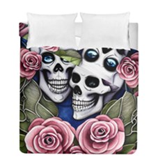 Skulls And Flowers Duvet Cover Double Side (full/ Double Size) by GardenOfOphir