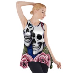 Skulls And Flowers Side Drop Tank Tunic by GardenOfOphir