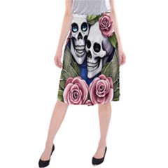 Skulls And Flowers Midi Beach Skirt by GardenOfOphir