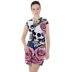 Skulls And Flowers Drawstring Hooded Dress by GardenOfOphir