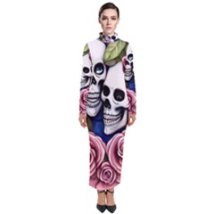 Skulls And Flowers Turtleneck Maxi Dress by GardenOfOphir