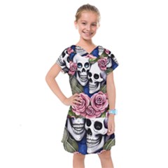 Skulls And Flowers Kids  Drop Waist Dress by GardenOfOphir