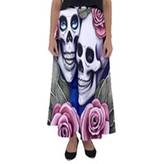 Skulls And Flowers Flared Maxi Skirt by GardenOfOphir