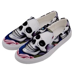 Skulls And Flowers Men s Canvas Slip Ons by GardenOfOphir