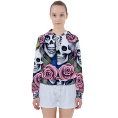 Skulls And Flowers Women s Tie Up Sweat by GardenOfOphir