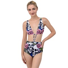 Skulls And Flowers Tied Up Two Piece Swimsuit by GardenOfOphir