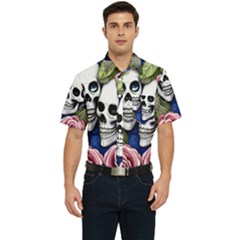 Skulls And Flowers Men s Short Sleeve Pocket Shirt  by GardenOfOphir