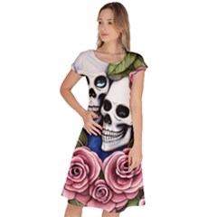 Skulls And Flowers Classic Short Sleeve Dress by GardenOfOphir