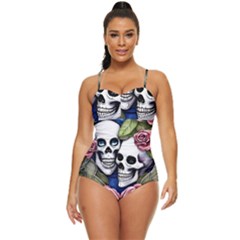 Skulls And Flowers Retro Full Coverage Swimsuit by GardenOfOphir