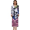 Skulls and Flowers Long Sleeve Velour Longline Maxi Dress View1