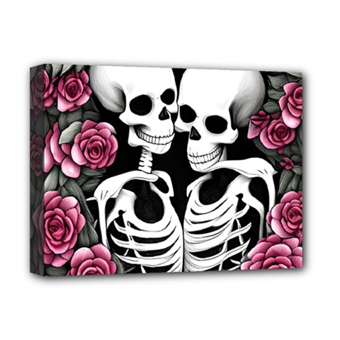 Black And White Rose Sugar Skull Deluxe Canvas 16  X 12  (stretched)  by GardenOfOphir