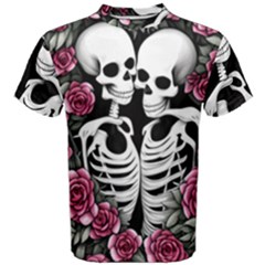 Black And White Rose Sugar Skull Men s Cotton Tee by GardenOfOphir