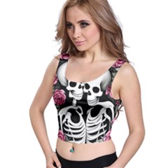 Black And White Rose Sugar Skull Crop Top by GardenOfOphir