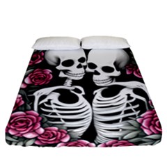 Black And White Rose Sugar Skull Fitted Sheet (california King Size) by GardenOfOphir