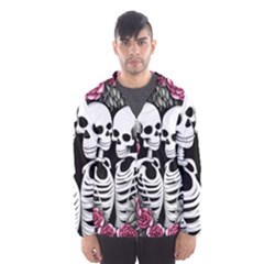 Black And White Rose Sugar Skull Men s Hooded Windbreaker by GardenOfOphir