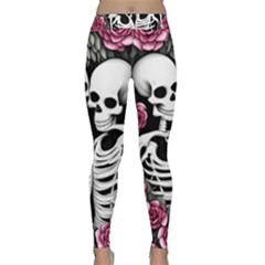 Black And White Rose Sugar Skull Classic Yoga Leggings by GardenOfOphir