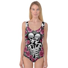 Black And White Rose Sugar Skull Princess Tank Leotard  by GardenOfOphir