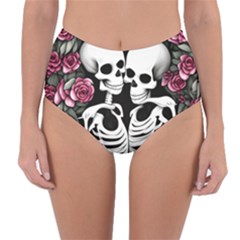 Black And White Rose Sugar Skull Reversible High-waist Bikini Bottoms by GardenOfOphir