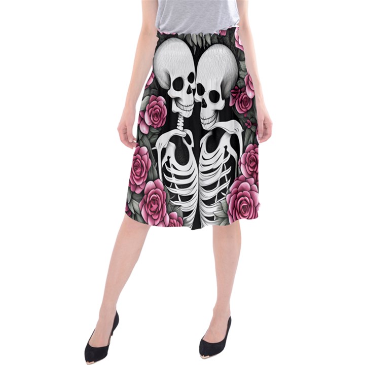 black and white rose sugar skull Midi Beach Skirt