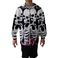 Black And White Rose Sugar Skull Kids  Hooded Windbreaker by GardenOfOphir