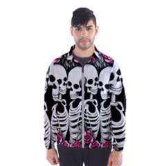 Black And White Rose Sugar Skull Men s Windbreaker by GardenOfOphir