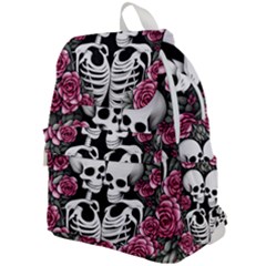 Black And White Rose Sugar Skull Top Flap Backpack by GardenOfOphir