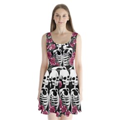 Black And White Rose Sugar Skull Split Back Mini Dress  by GardenOfOphir