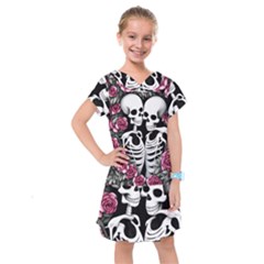 Black And White Rose Sugar Skull Kids  Drop Waist Dress by GardenOfOphir