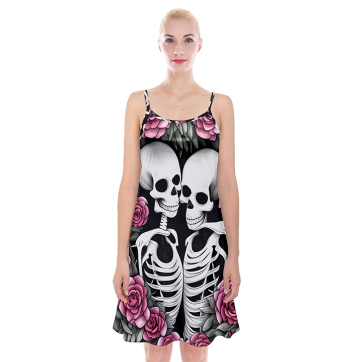 black and white rose sugar skull Spaghetti Strap Velvet Dress