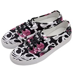 Black And White Rose Sugar Skull Women s Classic Low Top Sneakers by GardenOfOphir