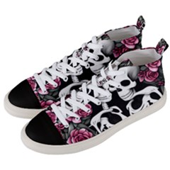 Black And White Rose Sugar Skull Men s Mid-top Canvas Sneakers by GardenOfOphir