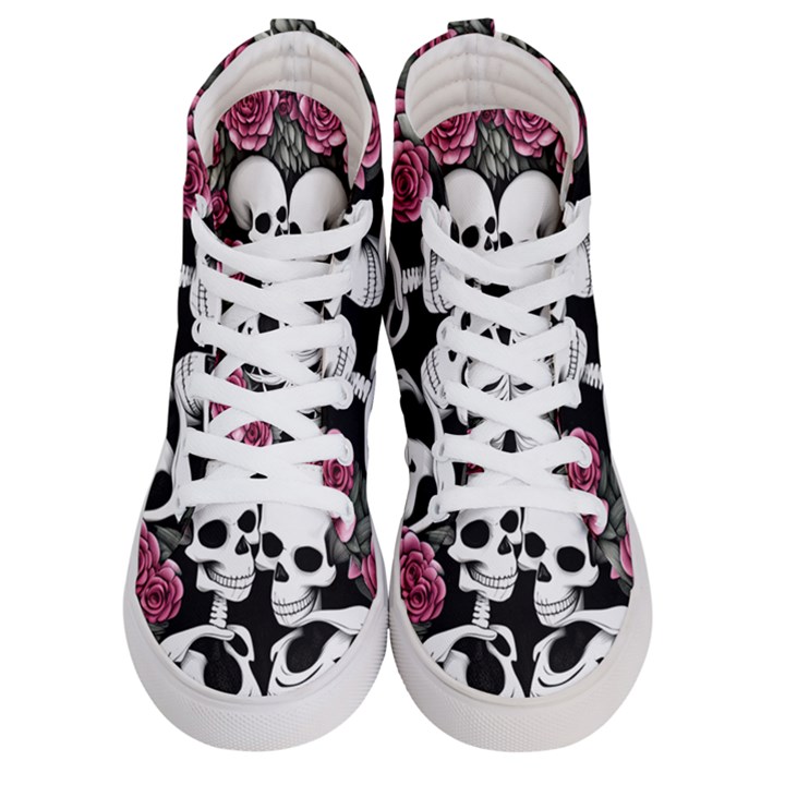 black and white rose sugar skull Men s Hi-Top Skate Sneakers