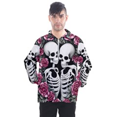 Black And White Rose Sugar Skull Men s Half Zip Pullover by GardenOfOphir