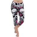 black and white rose sugar skull Lightweight Velour Capri Yoga Leggings View1