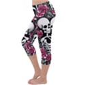 black and white rose sugar skull Lightweight Velour Capri Yoga Leggings View2