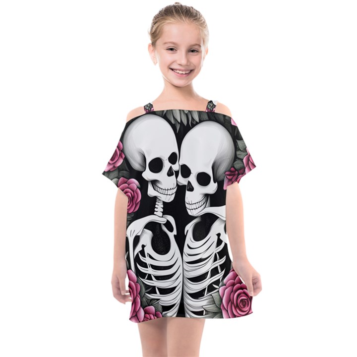 black and white rose sugar skull Kids  One Piece Chiffon Dress