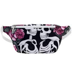 Black And White Rose Sugar Skull Waist Bag  by GardenOfOphir