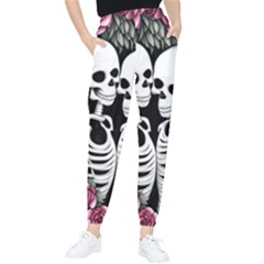 Black And White Rose Sugar Skull Tapered Pants by GardenOfOphir