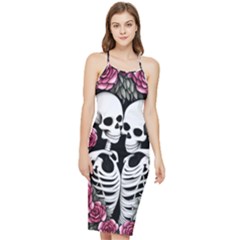 Black And White Rose Sugar Skull Bodycon Cross Back Summer Dress by GardenOfOphir