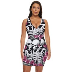 Black And White Rose Sugar Skull Draped Bodycon Dress by GardenOfOphir