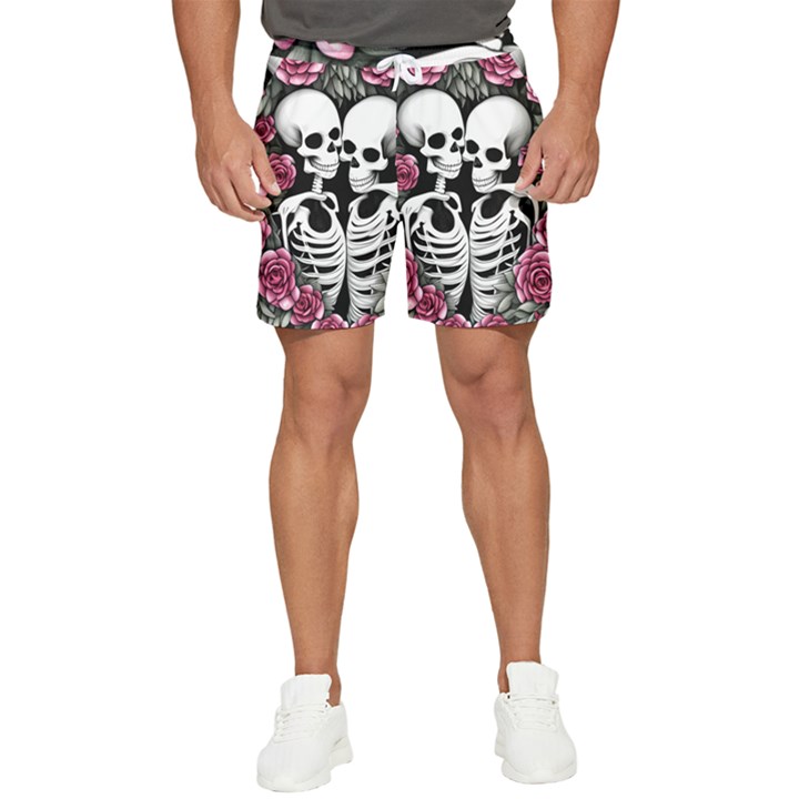 black and white rose sugar skull Men s Runner Shorts