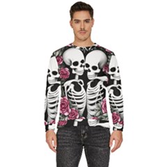 Black And White Rose Sugar Skull Men s Fleece Sweatshirt by GardenOfOphir